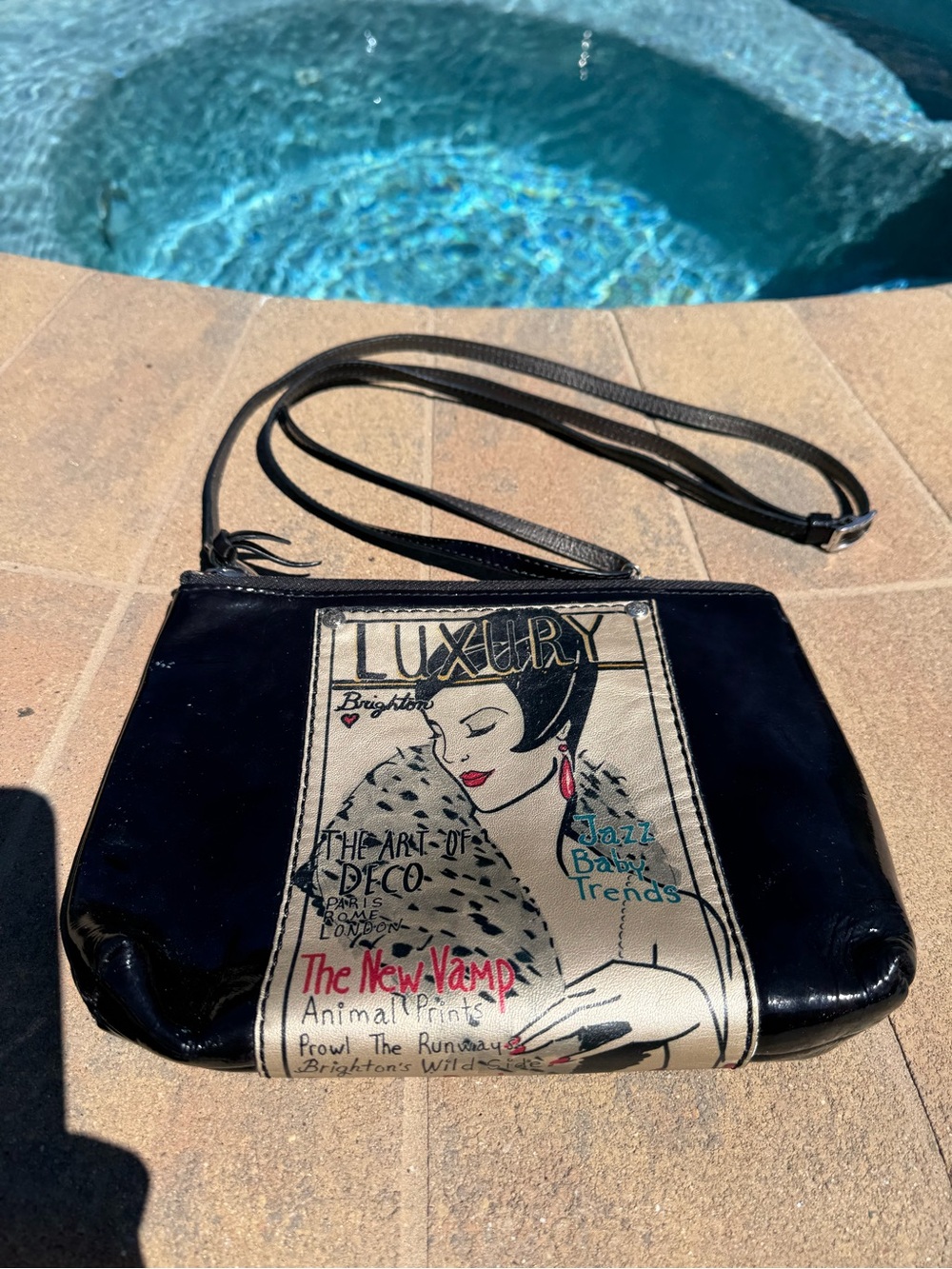 Brighton Black Crossbody with Art Deco Graphic Panel